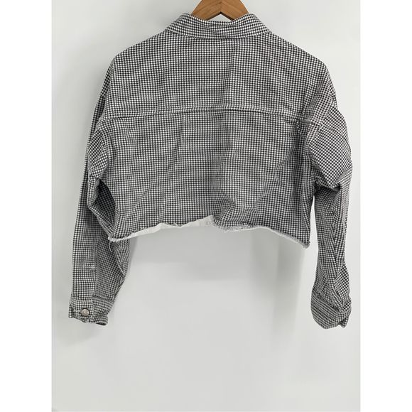 Princess Polly Jacket Cropped Women Size 4 Black White Houndstooth Cut Off Style - Picture 7 of 12